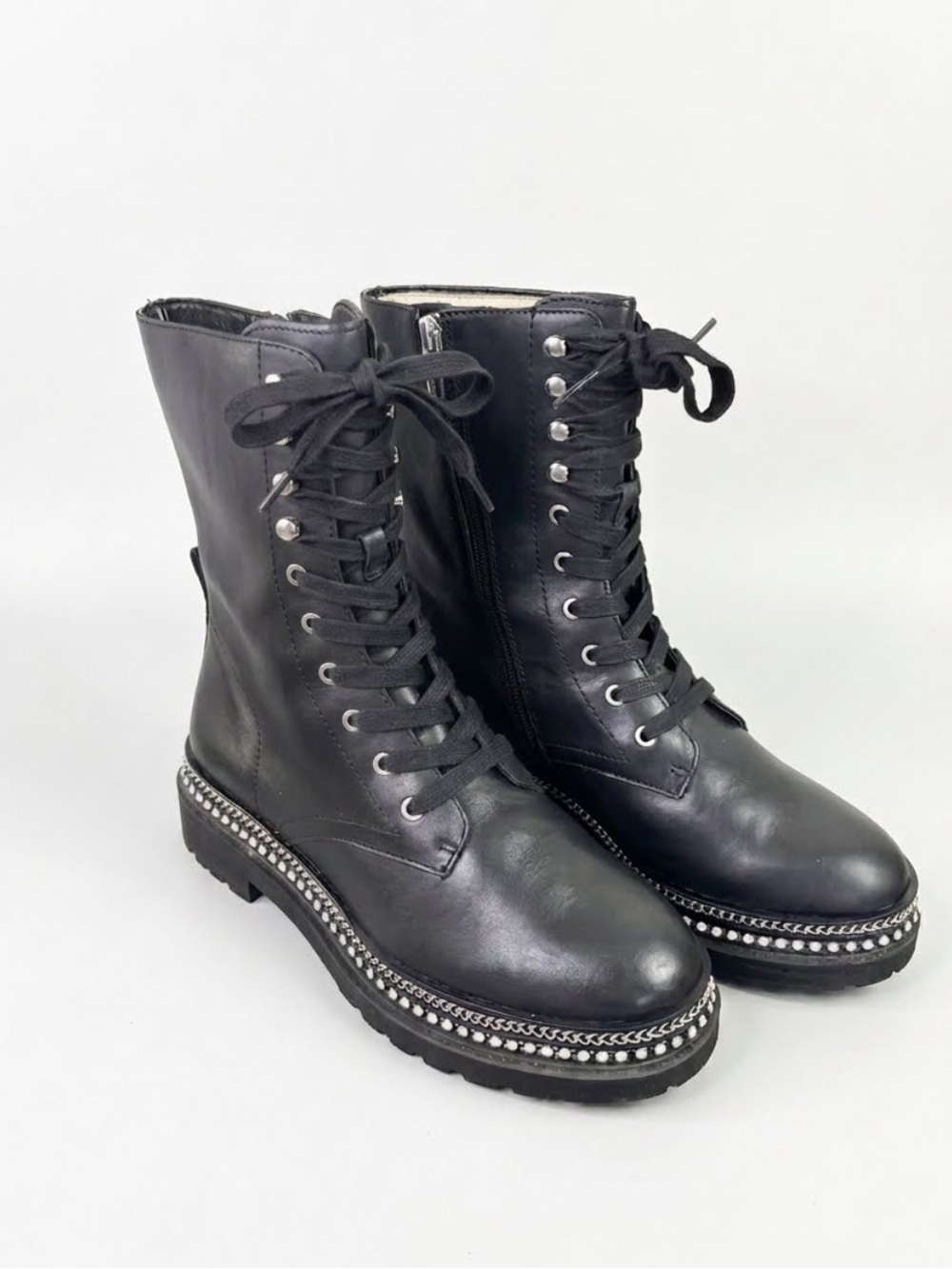 Vince Camuto Branda Embellished Combat Boot black leather size 8